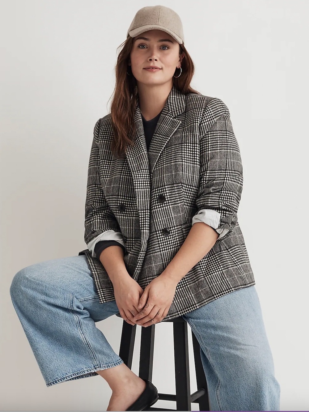 Madewell The Rosedale Blazer Plaid Wool Blend Double Breasted 20W NWT
